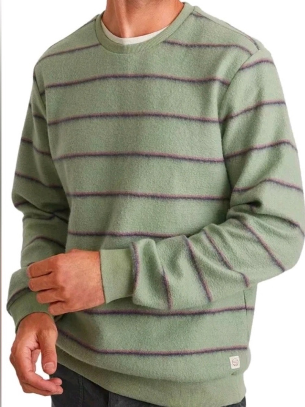 Marine Layer Sage Green Striped Fuzzy Crewneck Sweater Size M